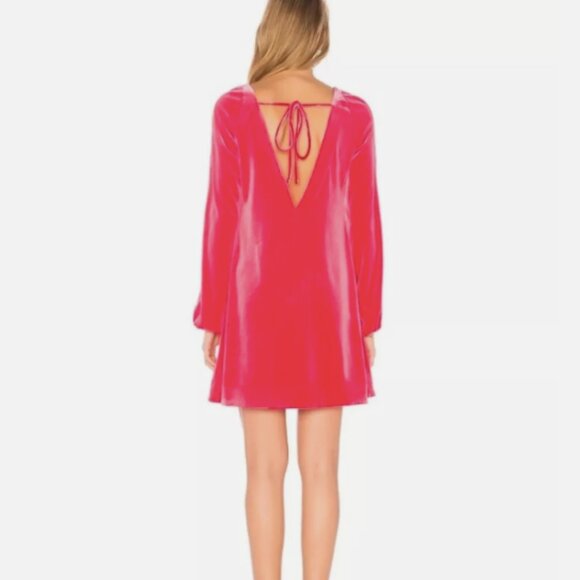 Free People Hot Pink MISHA Mini Dress Velvet Long Sleeve V-Neck - Picture 8 of 14